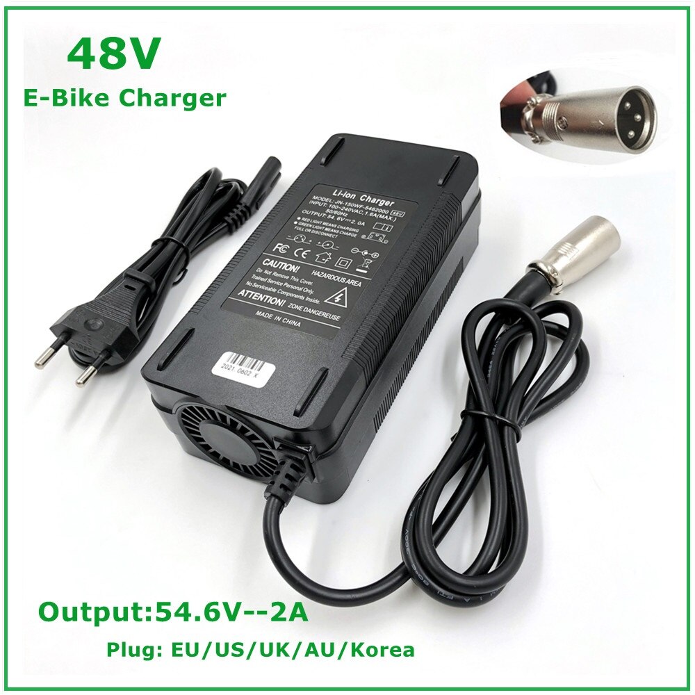 Chargeur de batterie au Lithium pour vélo électrique, pour batterie Li-ion 48v, prise XLR, 54.6V, 2a