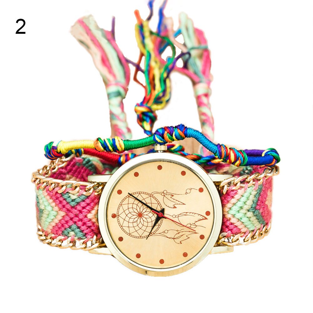 Montres femmes style ethnique bracelet tissé multicolore montre décoration: 2