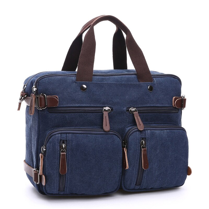 Men Canvas Briefcase Travel Bags Suitcase Classic Messenger Shoulder Bag Tote Handbag Big Casual Business Laptop Pocket XA138ZC: Blue L