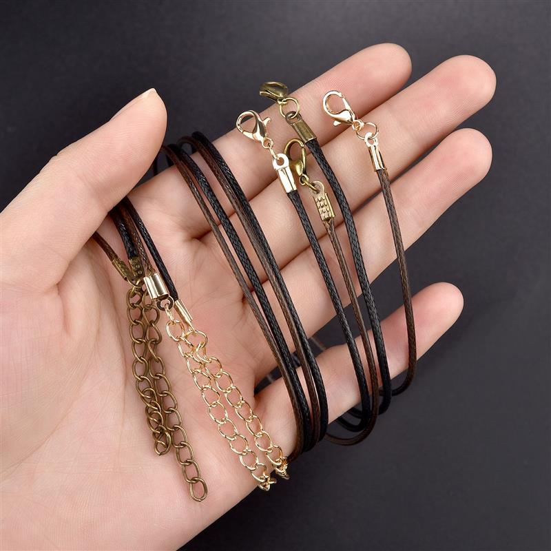 50Pcs/lot 1.5/2mm Leather String Cord Wax Braid Rope Adjustable Chain Lobster Clasp Wax Rope Necklaces Pendant Jewelry Findings