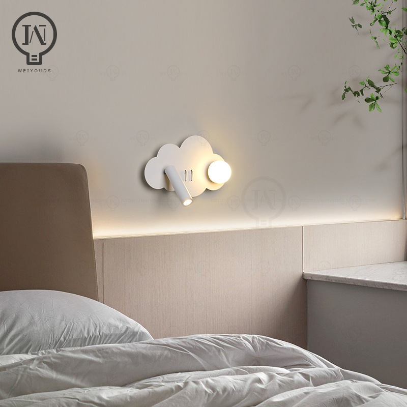 Hvit vegglampe bakgrunnsbelysning 350 gradere rotasjon justerbar vegglampe hotellsoverom nattbordsstudie lesebordslampe med bryter
