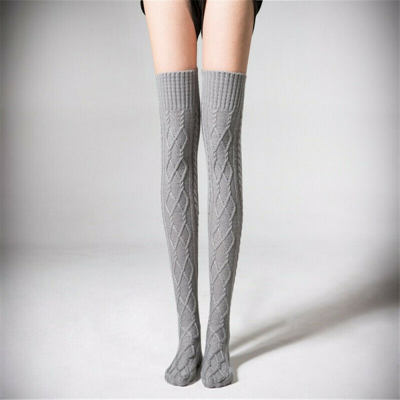 Kvinner varm hekle strikket over kneet legging varmestrømper lange tights lårstrømper
