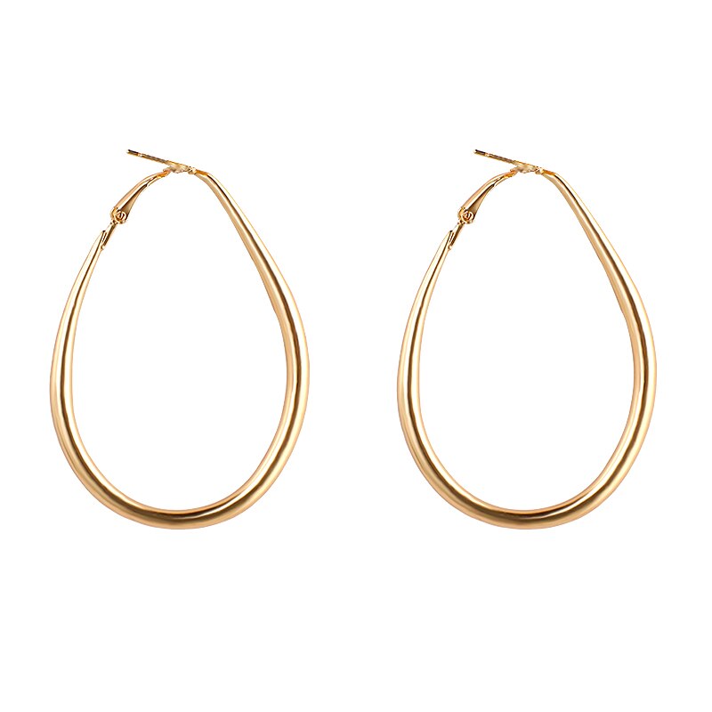 AMORCOME Gold Color Metal Round Ring Trendy Hoop Earrings For Women Geometric Statement Earrings Wedding Jewelry: Default Title