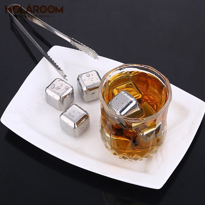 Holaroom Ice Grain Rvs Ice Cube Non-Smelten Chilling Stones Voor Whiskey Wijn Drinkwater Keuken Bar
