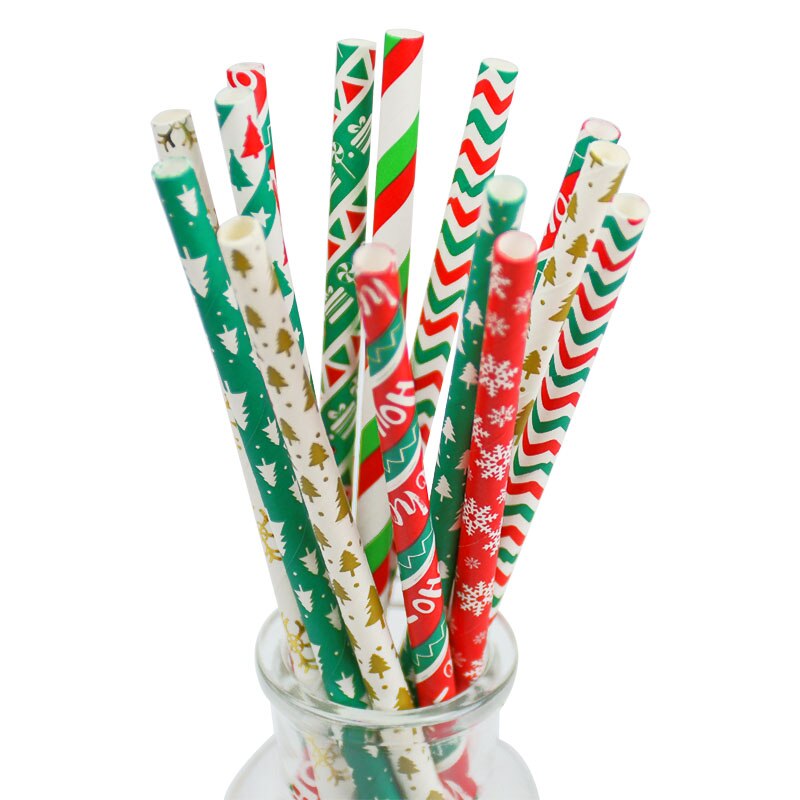 25 st / parti julserie engångs dricksrör kraftpapper halm för bröllop julår festartiklar navidad