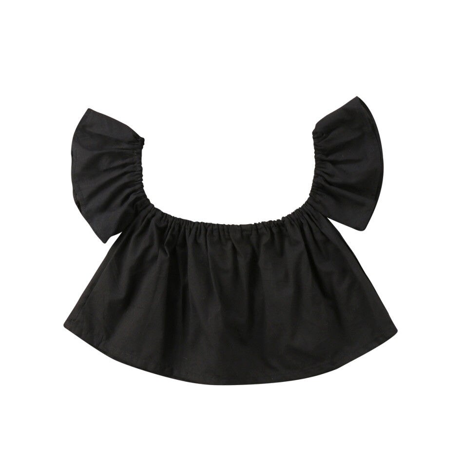 Newborn Infant Baby Girls Off Shoulder Solid Pink White Black Crop Top T-shirt Blouse Clothes Cute Summer Clothing: Black / 6M