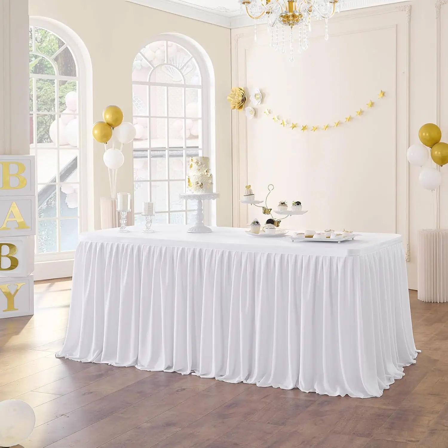 Tischröcke für rechteckige Tische, Rüschen-Tischdecke für Hochzeit, Geburtstag, Party, Baby, Brautparty, Bankett, Tischdekoration
