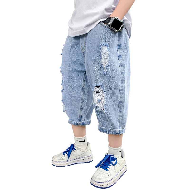 Pantalones cortos vaqueros rasgados para niños, de verano, de , con agujeros rotos, para adolescentes de 5 a 14 años