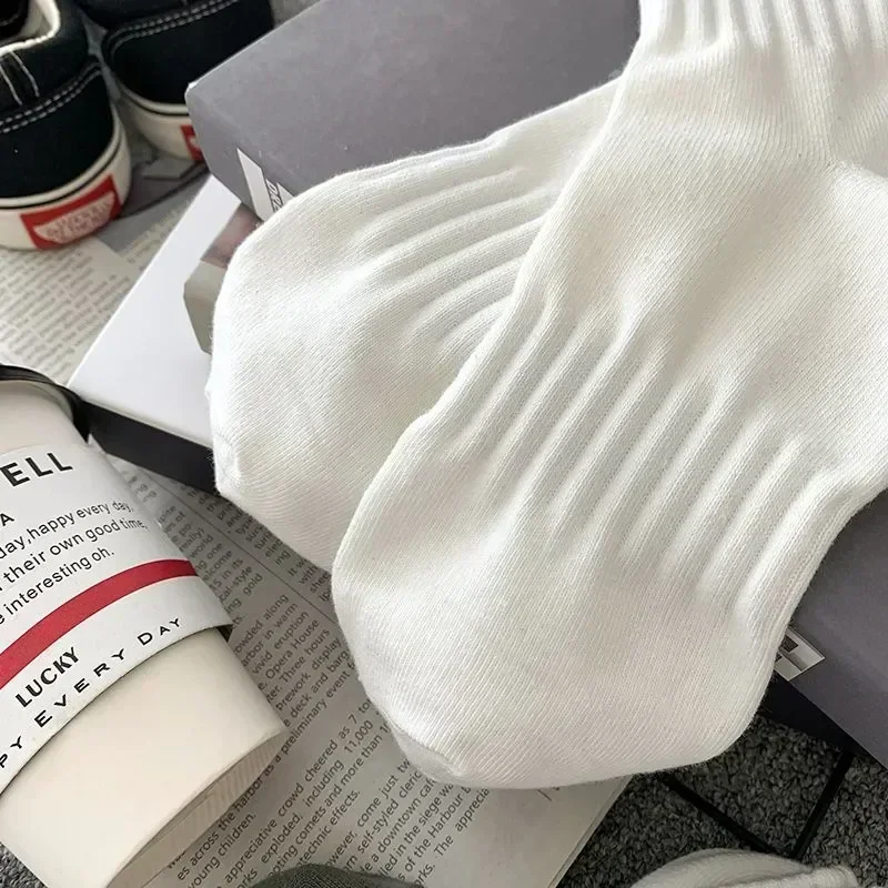 1/5 pares de Calcetines gruesos de algodón para hombre, Calcetines largos de felpa con parte inferior sólida, Calcetines deportivos blancos y negros, Calcetines informales transpirables para hombre