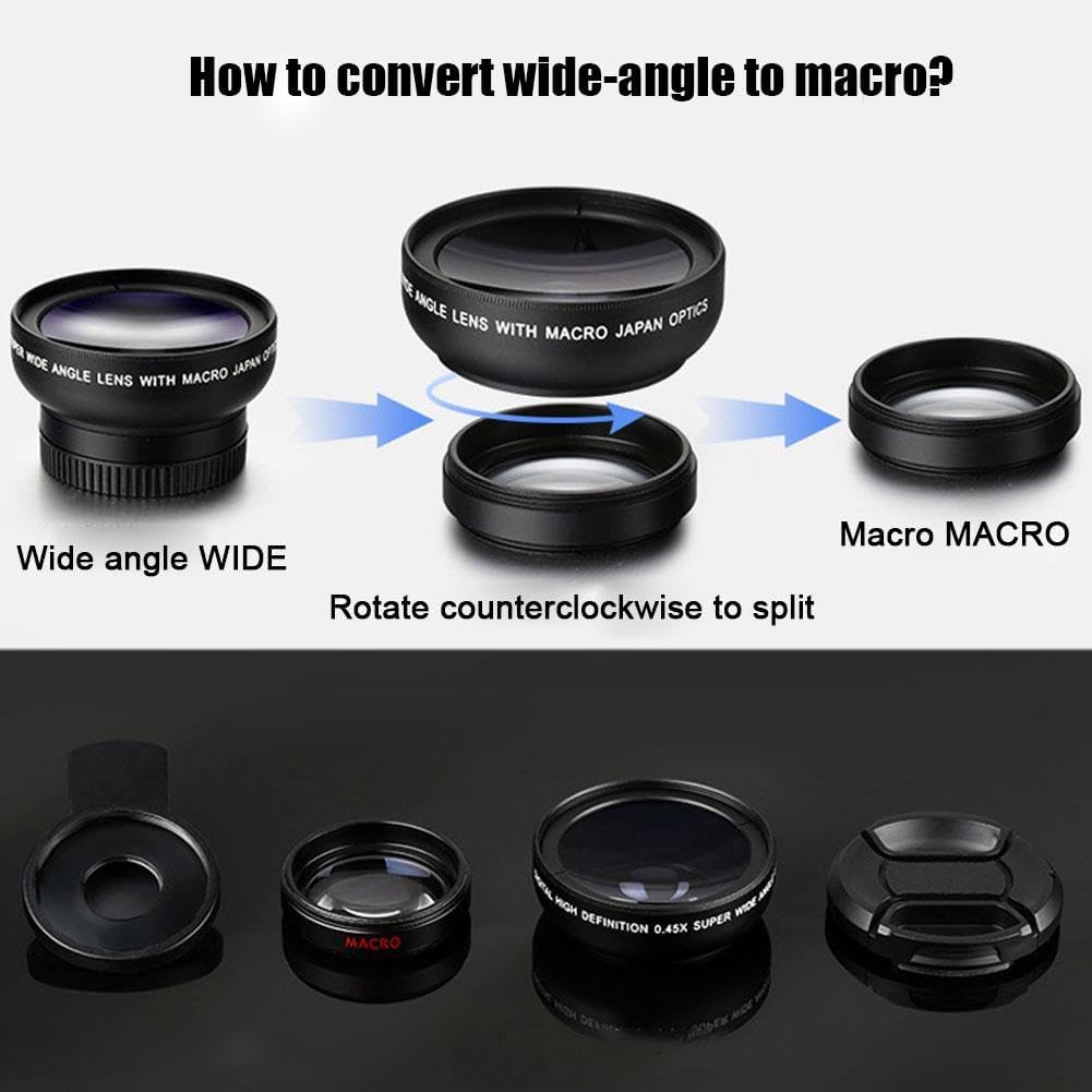 Professionele 2-in-1 universele lensclip 37mm telefoonlens 0.45x 49uv supergroothoek + macro HD-lens voor alle smartphones