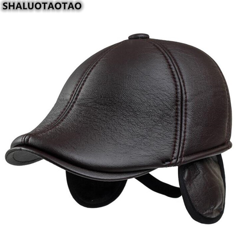 Shaluotaotao Pu Lederen Baretten Voor Mannen Mode Oorbeschermers Thermische Muts Elegante Leisure Merken Dad 'S cap