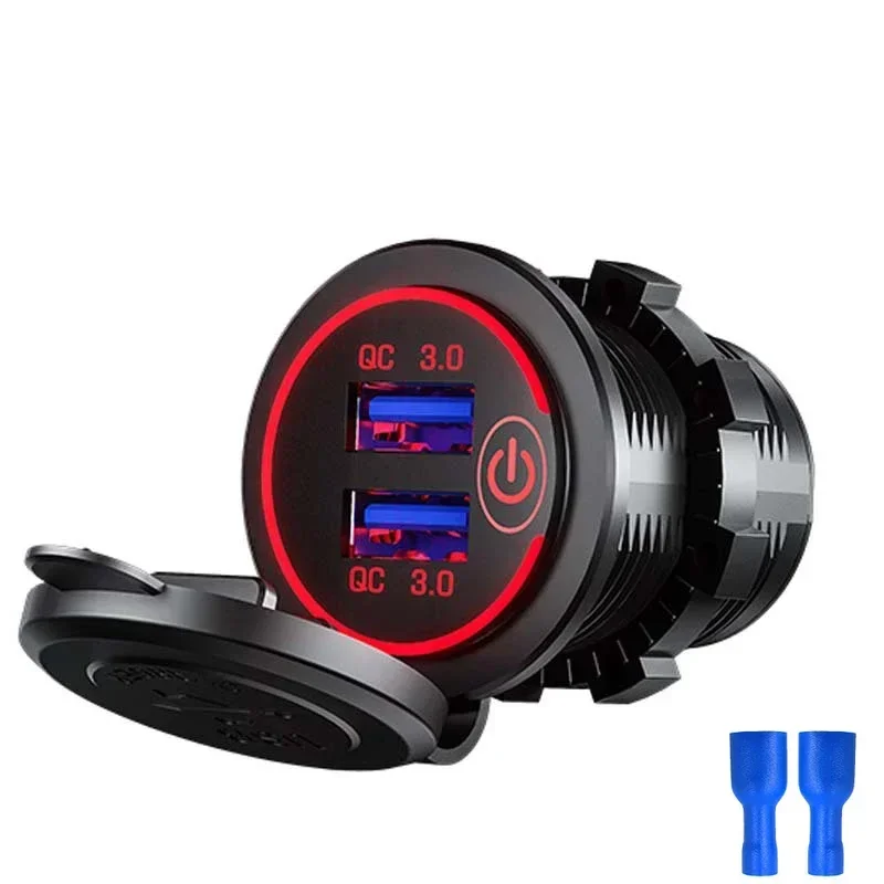 Quick Charge 3.0 Dual USB Fast Car Charger Socket accessori presa di corrente impermeabile 12V/24V QC3.0 con interruttore tattile e luce a Led: WHITE
