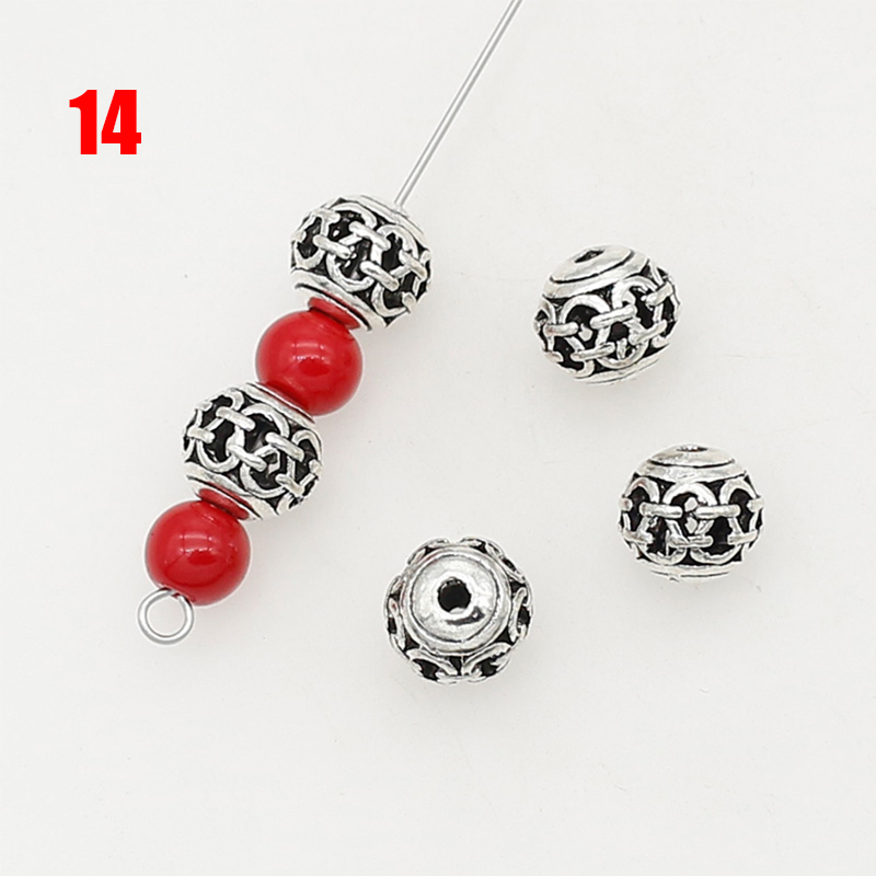 Perles en métal évidées en argent tibétain, fleur faite à la main, perles d'espacement papillon, fabrication de bijoux européens bricolage, 8mm, 24 modèles, 10 pièces par lot: Orange