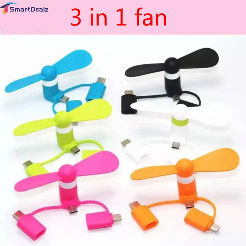 3 IN 1 Portable Travel Cell Phone Mini Fan Cooling Cooler For Android Type-c Micro USB C For IPad IPhone 16 5 6S 7 Plus 8 X XS