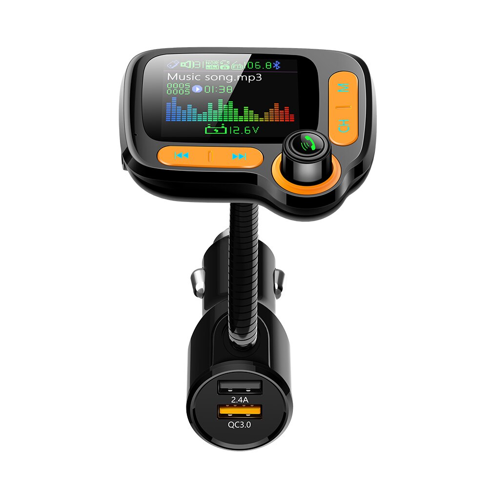 Modulador FM, Kit de coche 1,8 pulgadas, pantalla LCD QC3.0, cargador de coche, cables libres, transmisor FM Bluetooth 5,0