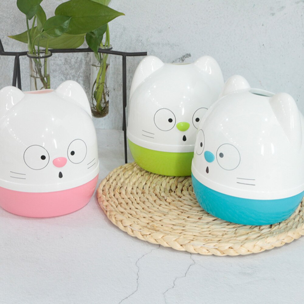 1pc Roll Paper Storage Container Holder Cartoon Toilet Tissue Box Round Shape for Home (White + Green)