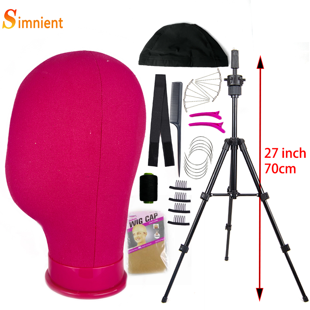 Mannequin Head Wig Stand Canvas Block Head With Adjustable Mannequin Head Tripod For Wigs Making Display Wth Wig Caps T Pins: Pure White