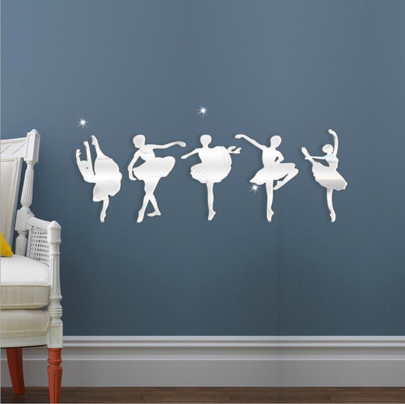 Classical Ballet Dancer Acrylic Carved Mirror Stickers Dance Room Training Class Classroom Decoration Wall Stickers Wall Decorat: Silver