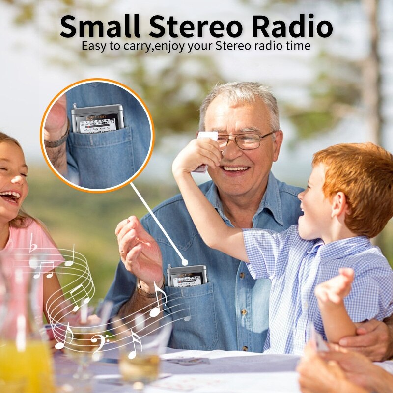 Portable Full Band Radio Receiver FM/AM/SW World Band with LCD Display Mini Pocket Radio with Buckle Receiver