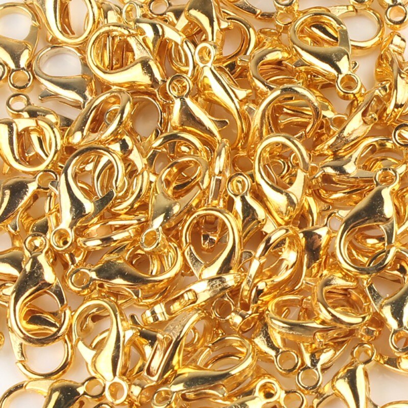 100 stk/parti rustfrit stål hummer lås kroge ende låse konnektorer til halskæde & armbånd kæde diy smykker fund: 18k guld / 10 x 5mm