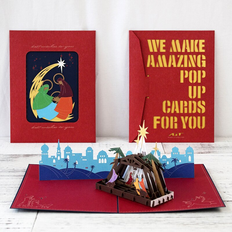 Ait card nativity god jul 3d sammenfoldelig pop-up festivalhilsen postkort