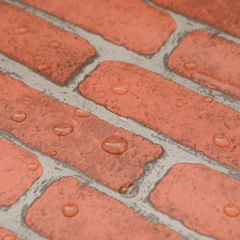 Orange Red Brick Wallpaper Stick Wallpaper 3D Adhesive Wallpaper Faux Textured Brick Removable Wall Paper 45cmx10M