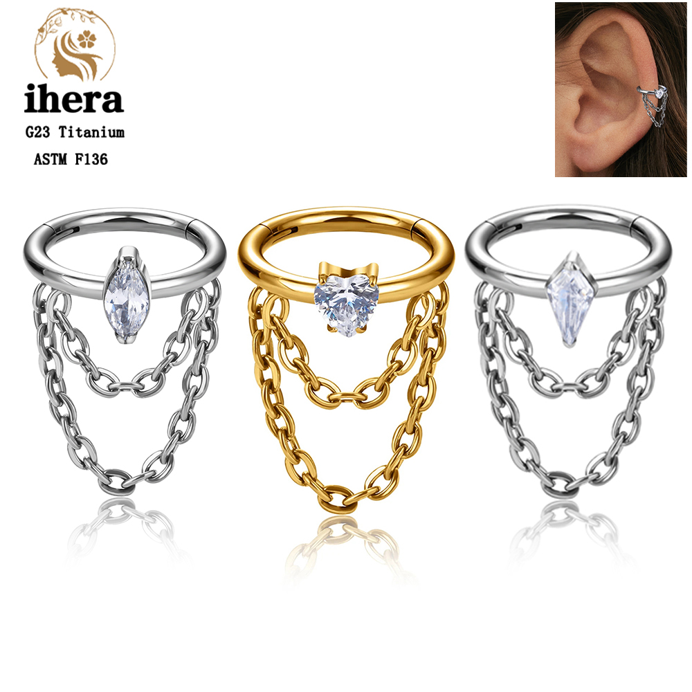 Pendientes de cadena para Piercing de titanio G23, aros de 16G, segmento con bisagras, cartílago del trago de la oreja, hélice, Concha, Daith Pierc, anillo, joyería para el cuerpo