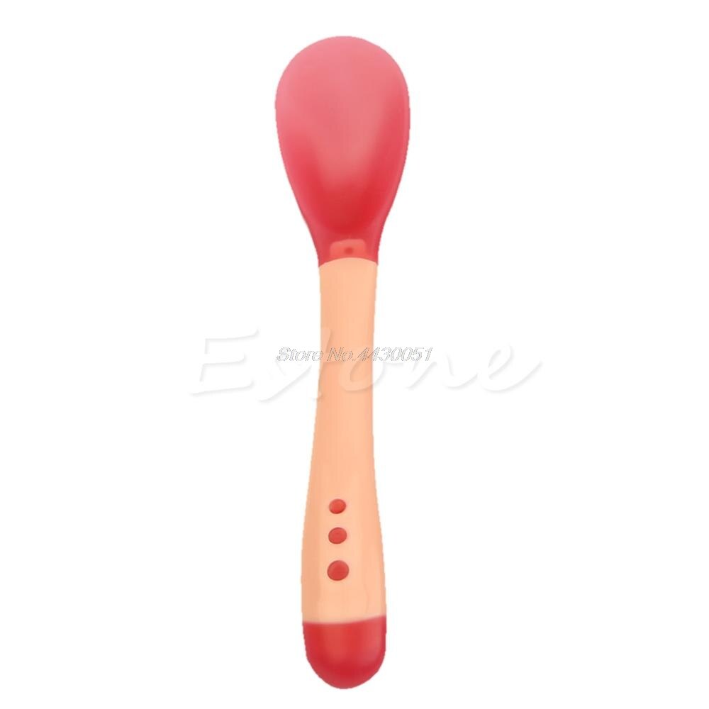 1PC chaleur détection thermique alimentation cuillère bébé enfant sevrage Silicone tête vaisselle J78C: Red