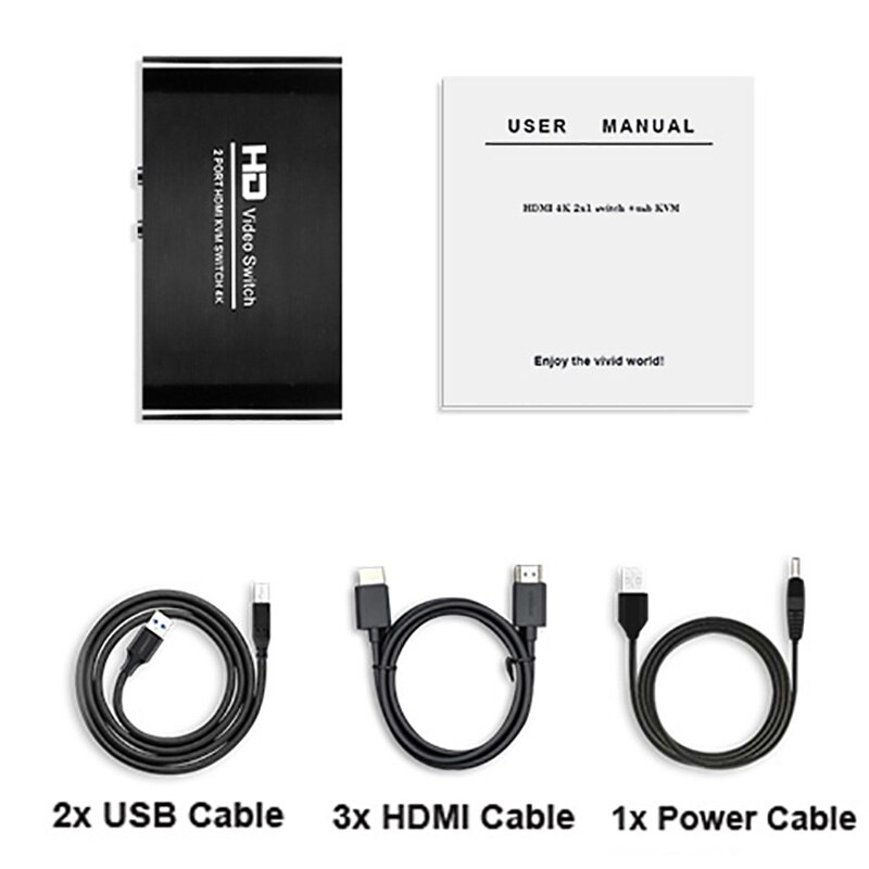 Oullx  hd 4k hdmi usb kvm switch pc deling tastatur mus hurtigtast skriver plug and paly out usb box video display switch splitter: Legg til 3x hdmi-kabler