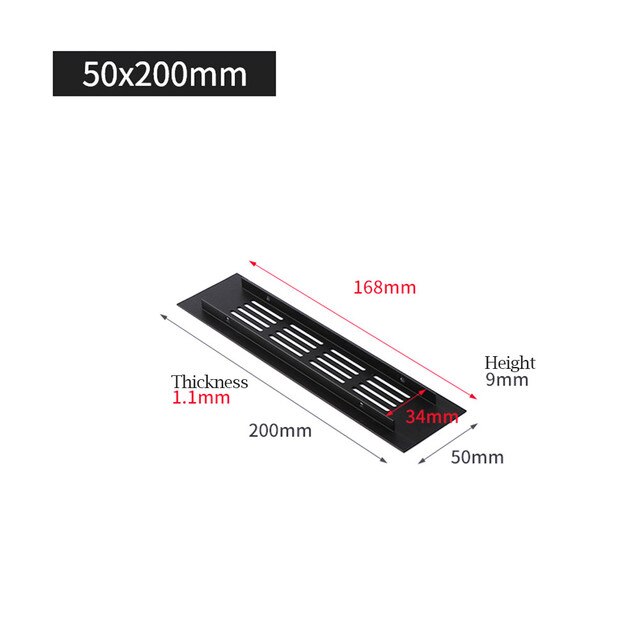 50mm Aluminium Rectangular Cabinet Wardrobe Air Vent Grille Ventilation-Cover Plate Ventilation Grille Vents Perforated Sheet: 50x200mm