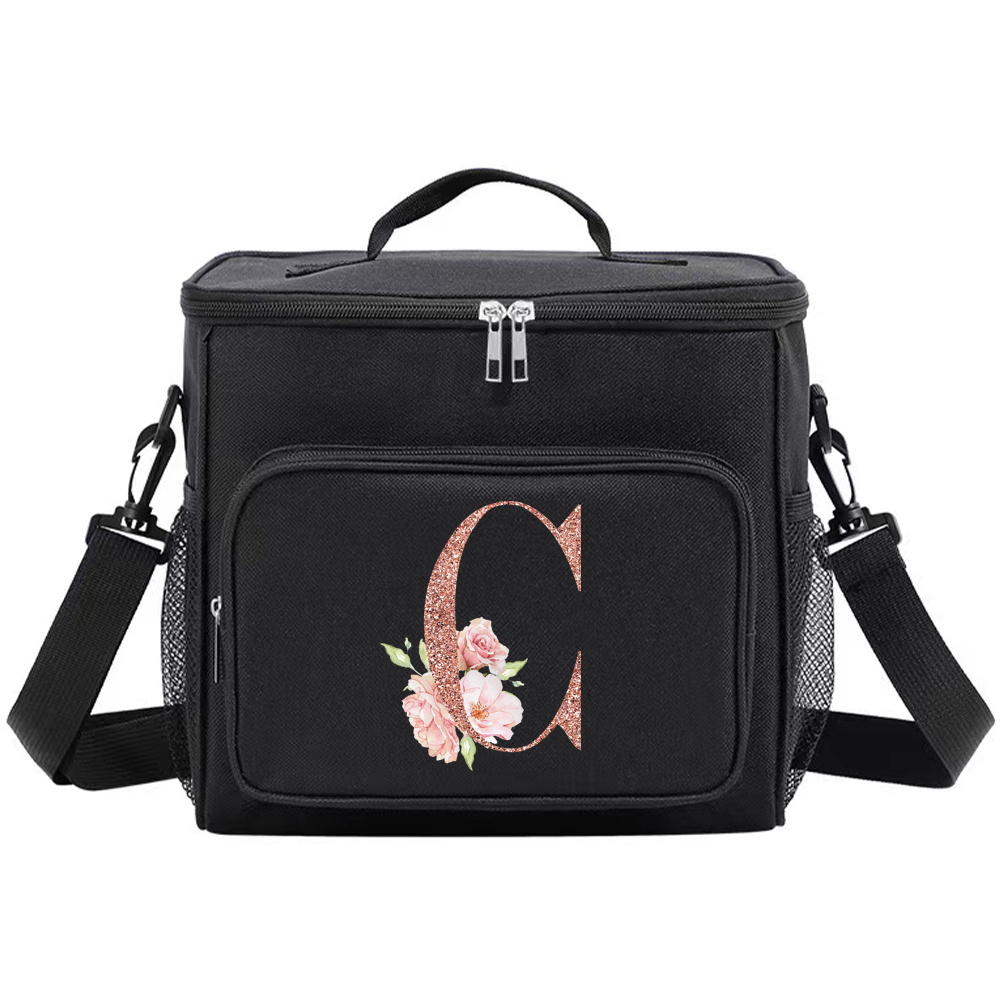 Multi-Pocket Lunch Box for College Student Black Color Food Tote Bag Storage Bag Organizer Bento Rose Gold Series Printing: SKY BLUE