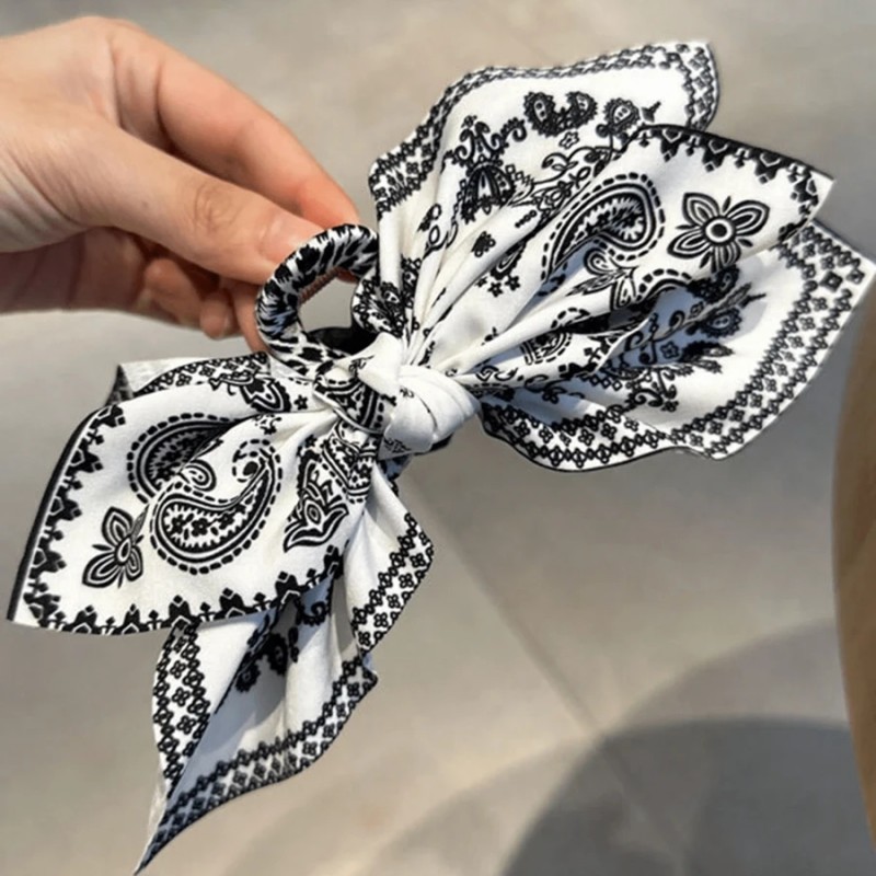1 stuk dameshaarclip met dubbelzijdig paisley-patroon en strik, trendy haaraccessoire voor dames, perfect voor een zomerse strandvakantie.: Zwart