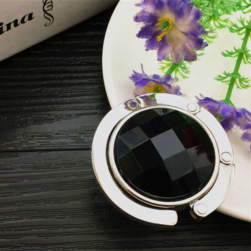 practical Portable Folding Table Desk Hanging Clip Crystal Alloy Purse Handbag Bag Hanger Hook Holder Desk Hanging Hook: black