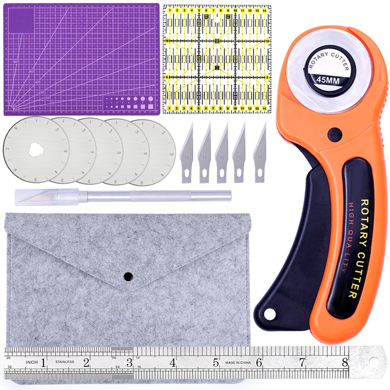 KAOBUY 6PCS Rotary Cutter Set With Cutting Mat Patchwork Ruler, Carving Knife, leather Cutting Tools Set