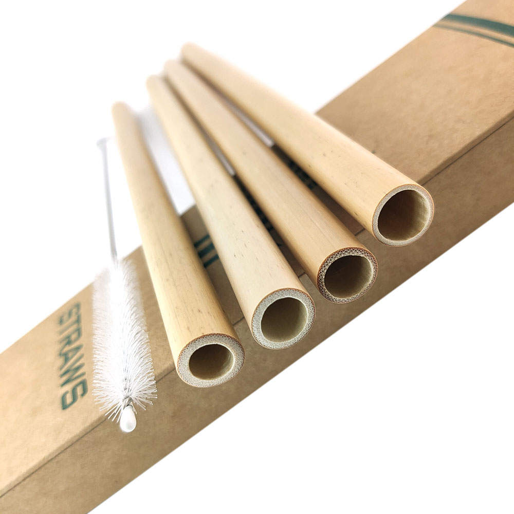 Set de pajitas de bambú naturales biodegradables, conjunto de 4 Uds. De pajitas de bambú ecológicas, pajitas reutilizables para beber con cepillo y estuche de paja