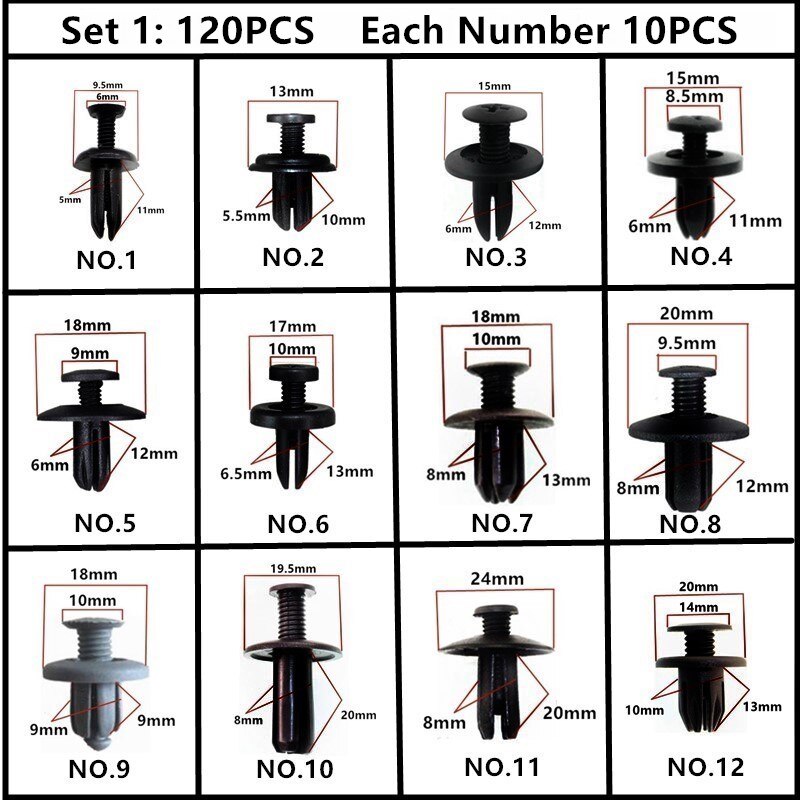 Til toyota tacoma mirai mark auto push-in skrue clips ekspansion plug-in snap nitte fastgørelse sæt 5mm 6mm 7mm 8mm 9mm 10mm hul: 120 stk blandet sæt 1