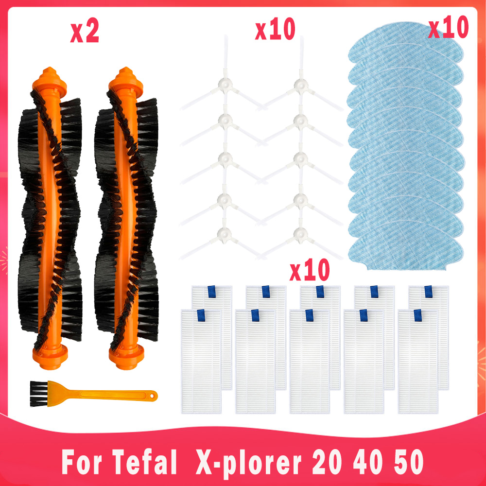Ajuste para aspiradoras Robot Rowenta Tefal x-plorer 20 / 40 / 45 / 50 / isweep x3, Cepillo Lateral principal, filtro Hepa, accesorios de pieza de fregona