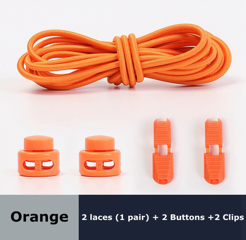 Cordones elásticos redondos de primavera, cierre de plástico de rápido uso en 1 segundo, sin cordones, adecuados para todos los cordones para perezosos, 1 par: Naranja