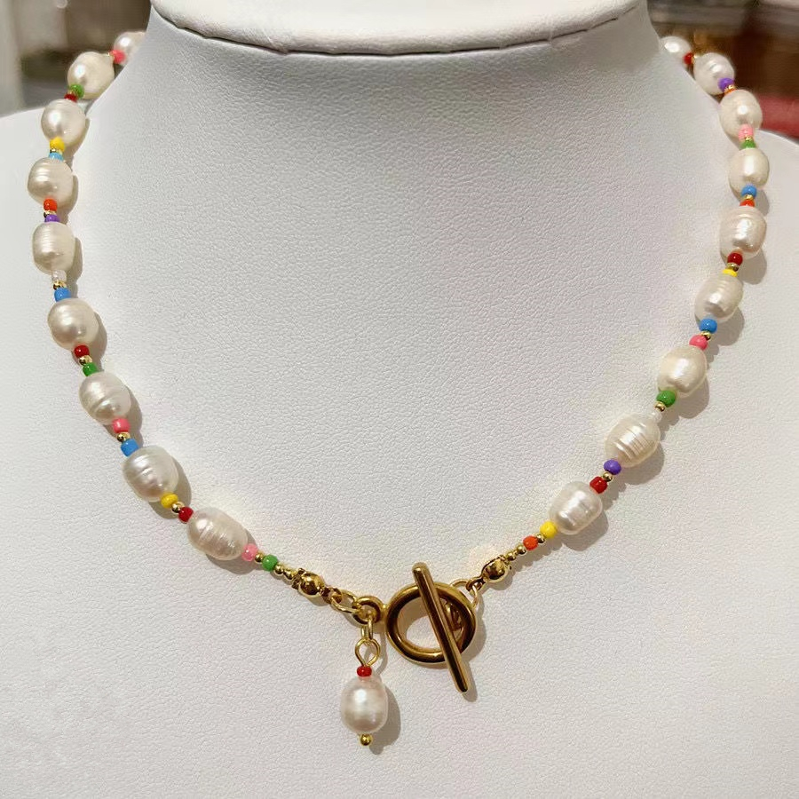 Natural Pearl Necklace for Women Colorful Natural Beaded Choker Exquisite Handmade Jewelry