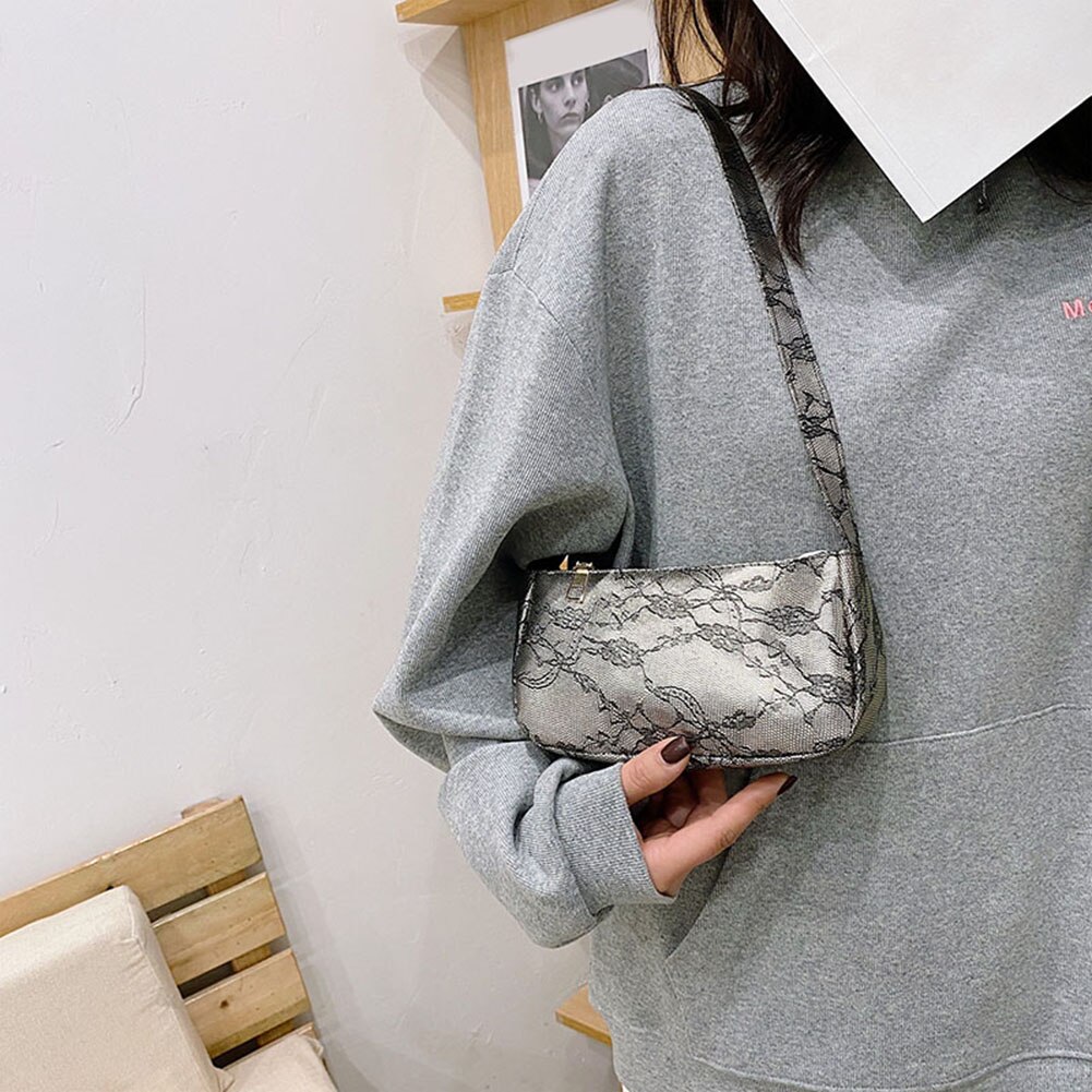 Sac à main Vintage à motif de dentelle pour jeunes femmes, sac à bandoulière Portable pour soirée, Mini bourse de rue en cuir PU