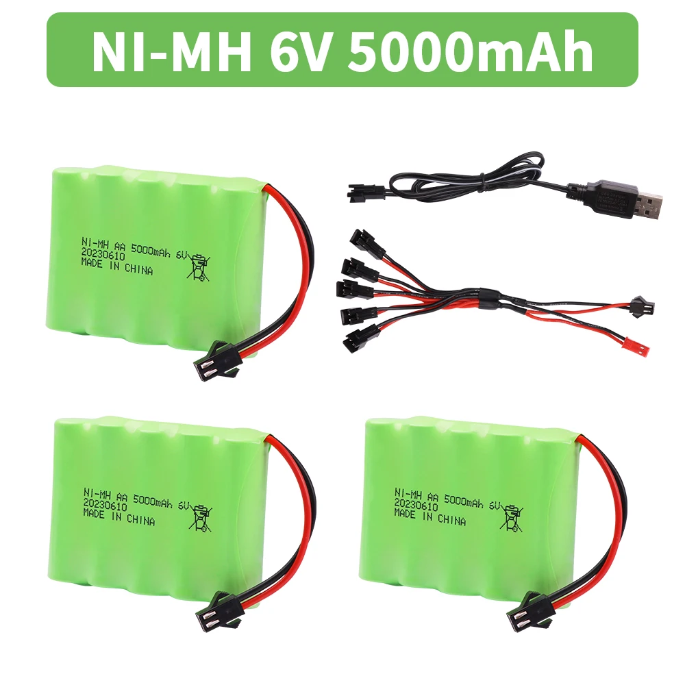 6V 5000mAh NiMH-Akku mit USB-Ladegerät für Rc-Spielzeug, Autos, Tankwagen, Roboter, Waffen, Boote, AA Ni-MH, 6V-Akku: Gold
