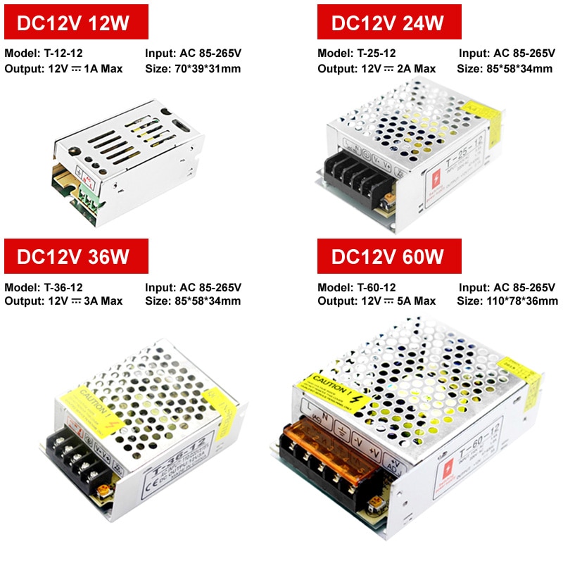 DC 12v Power Supply Unit 2a 3a 5a 10a 20a Led Driver Transformer 220 v to 12 v Power Supply 12 Volt Power Supply for Led Strip