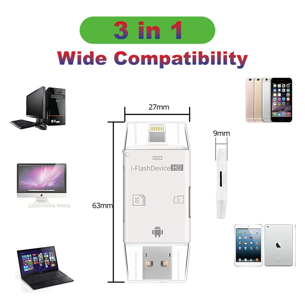 4 IN 1 TF Card Reader For iPhone 12 Plug&amp;Play Lightning to MicroSD Adapter For Iphone 7 8 X 11