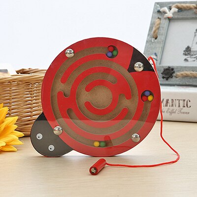 Children Magnetic Maze Toy Kids Wooden Puzzle Game Toy Kids Early Educational Brain Teaser Wooden Toy Intellectual Jigsaw Board: Red