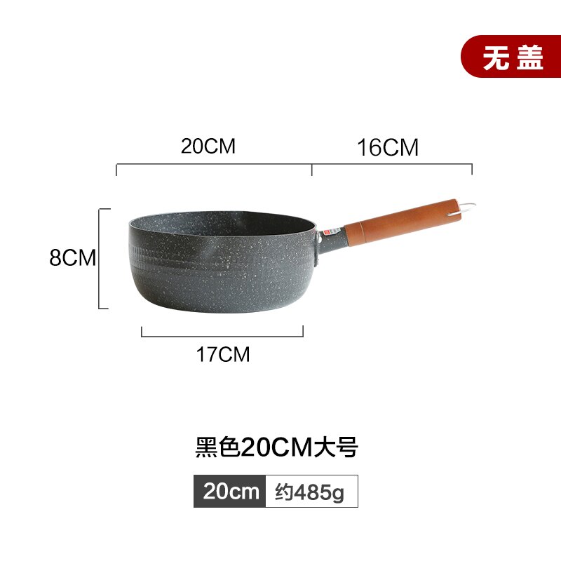 Pentola da neve in stile giapponese, stufa a gas per uso domestico per zuppa di pasta bollente, pentola di pasta istantanea, pentola di latte calda, vaso di fiori antiaderente: 20CM  nero