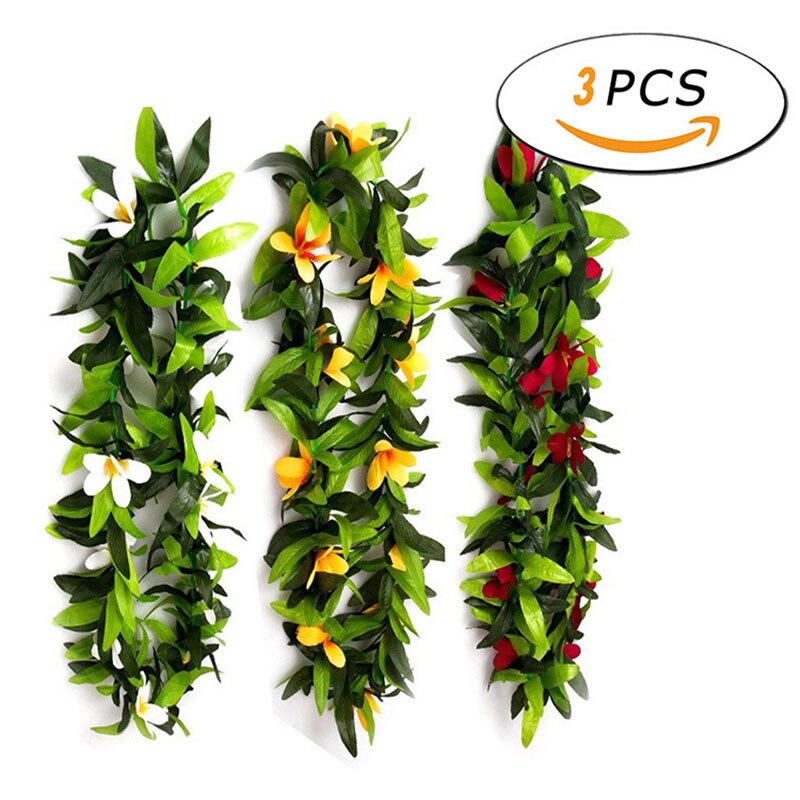 3 stk hawaiian kunstige blomster guirlande halskæde sommerfugl blad blomst leis blad fest hawaiian pool fest dekorationer: 3 farver