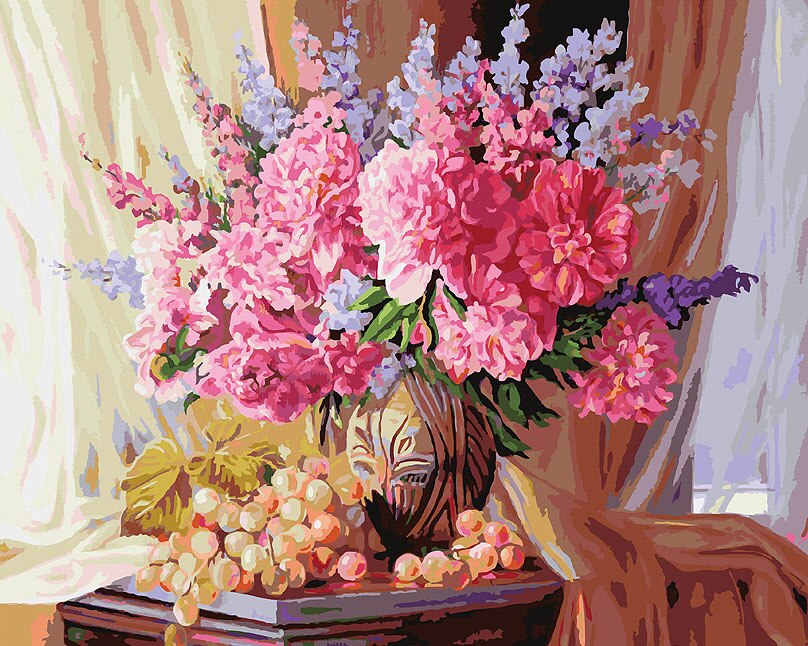 EverShine, Kits de imágenes por números de flores, dibujo pintado a mano, lienzo de peonía, arte de pared, decoración del hogar: SZES-348