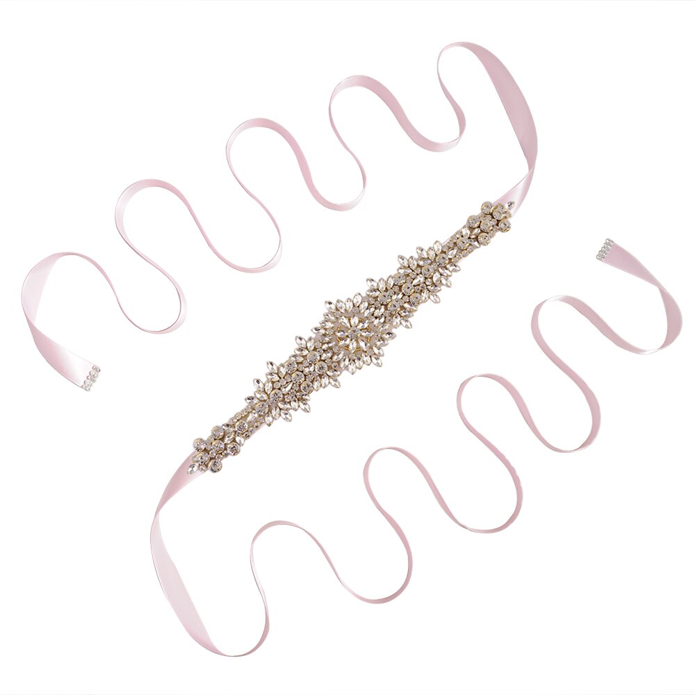 TRiXY S319-G Goldene Strass Gürtel Braut Gürtel Schärpen Bänder Hochzeit Gürtel Schärpen funkelnd Braut Gürtel Brautjungfern Kleider Gürtel: Rosa