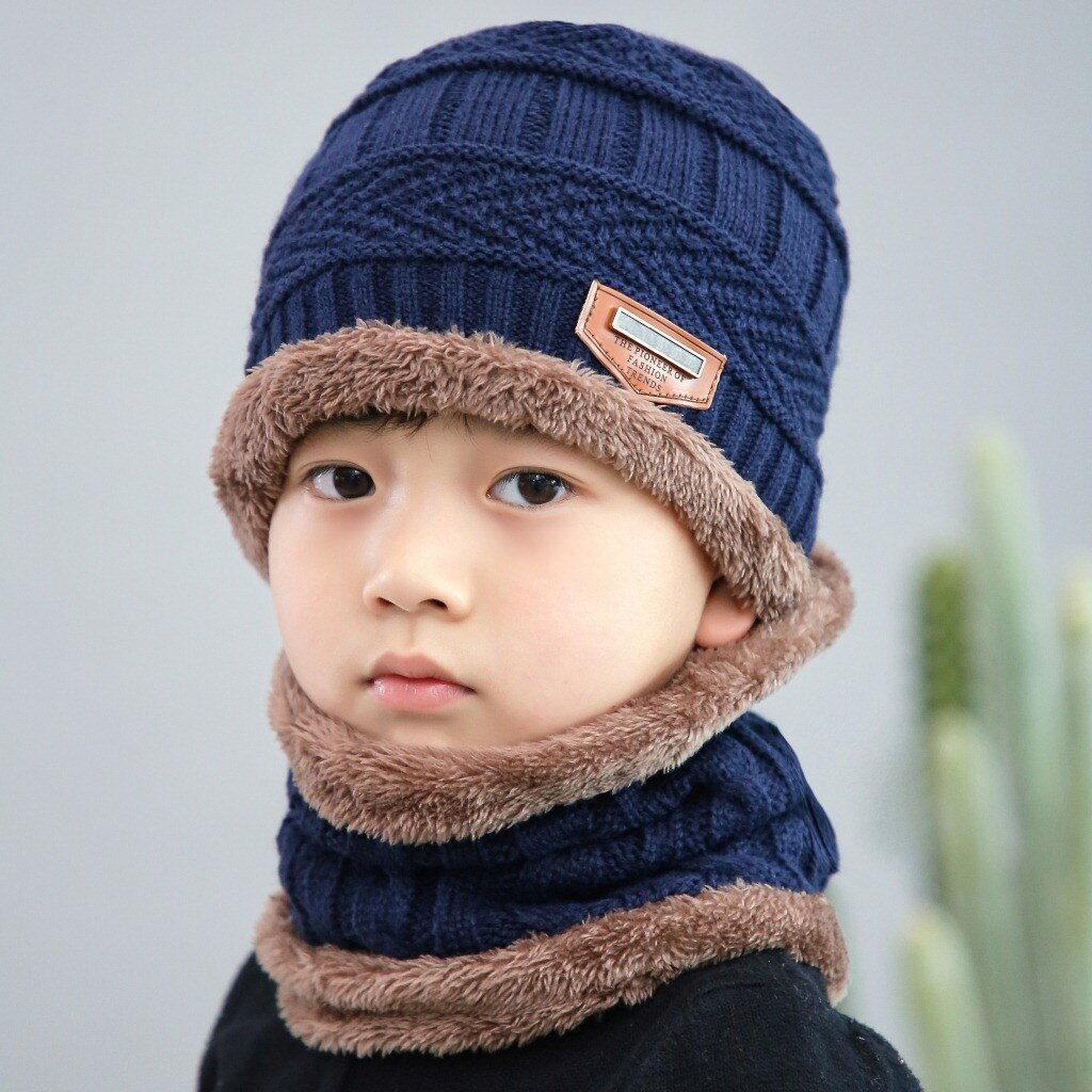 Cappelli Invernali Caldi Lavorati Een Maglia In Stapel Een Contrasto Per Cappello + Sciarpa Per Bambini Set Di Wijten Pezzi cappelli Per: Black 