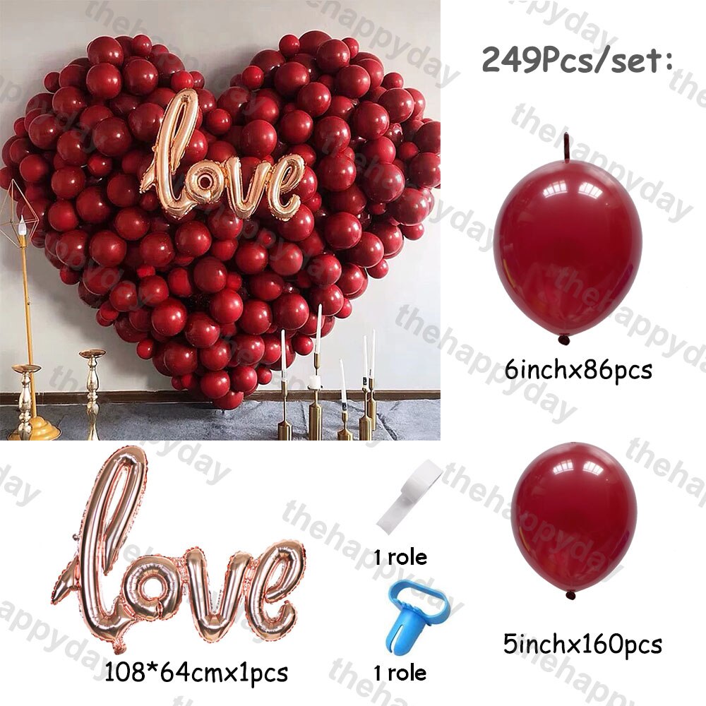 249Pcs Valentine Balloon Arch Red Love Heart Wall Balloons Garland Kit Valentines Day Decor Wedding Background Party Decor: Red